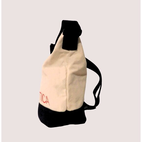 Nautica Canvas Bucket Shoulder Bag Beige Navy Blue Red Crossbody Purse Adj Strap - Picture 4 of 9